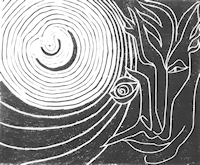 N�r vinden brister, s�nderslides sj�len. N�r sj�len splittes, fl�jter vinden kun en eneste tone. Tr�et t�ller �r og minder. Mindes dunkelt - lys og andre tider. Stiger op fra bunden af sit t�rkes armod. Klatrer trin for trin, forvandles nu til andre v�sner, fra tr� til tyr, fra tyr til tjur. Og albatrossens vingefang vil bredes ud om f�je tid, og rejsen mod et indre kan begynde. N�r morgensolen gryr, v�kkes ydre liv til d�d, mens nattehimlens m�ne har draget indre kraft af dvale.